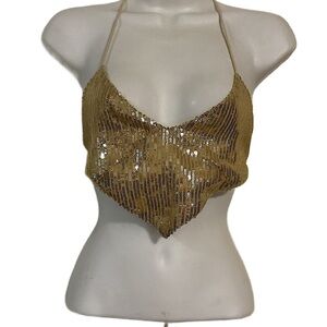 Pretty little thing women Gold Sequin Halter Top
